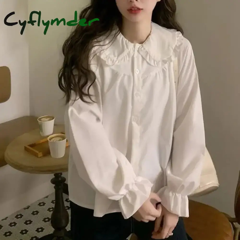 Cyflymder Vintage Women White Shirt Preppy Style Fashion Elegant Female Long Sleeve Blouse Y2K Sweet Kawaii All Match