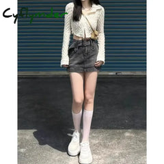 Cyflymder Vintage Y2K White Transparent Women Shirts Coquette Long Sleeve See Through Blouse Korean