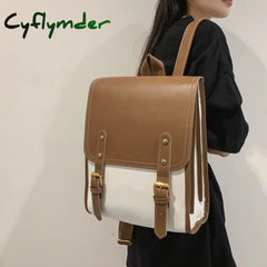 Cyflymder Vintgae Preppy Style Woman Backpack Pu Leather Big School Bags For Teenager Girl Simple