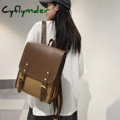 Cyflymder Vintgae Preppy Style Woman Backpack Pu Leather Big School Bags For Teenager Girl Simple