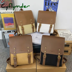 Cyflymder Vintgae Preppy Style Woman Backpack Pu Leather Big School Bags For Teenager Girl Simple