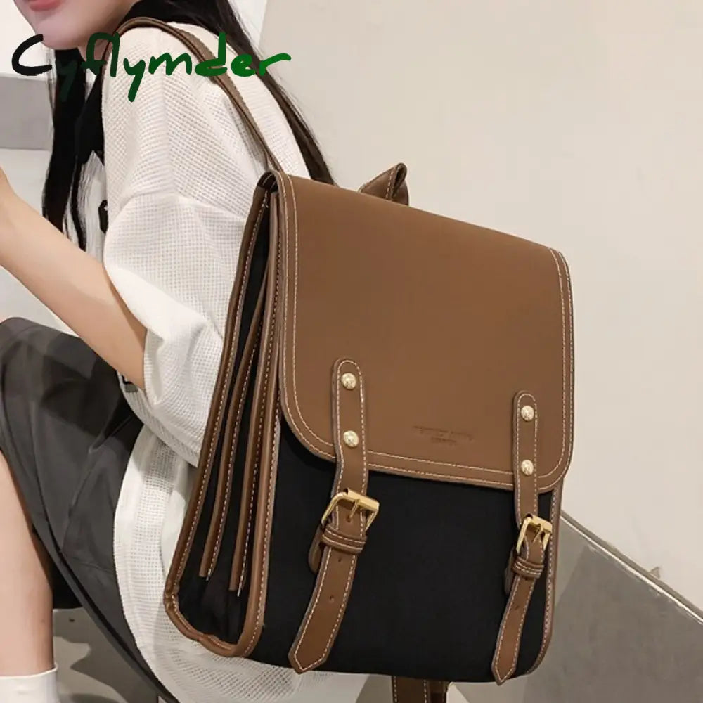 Cyflymder Vintgae Preppy Style Woman Backpack Pu Leather Big School Bags For Teenager Girl Simple