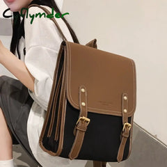 Cyflymder Vintgae Preppy Style Woman Backpack Pu Leather Big School Bags For Teenager Girl Simple
