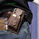 Cyflymder Waist Bag Men Genuine Leather Belt Bum Leg Hip Packs For 6-7.5Inch Cell Phone Cigarette