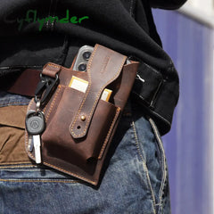 Cyflymder Waist Bag Men Genuine Leather Belt Bum Leg Hip Packs For 6-7.5Inch Cell Phone Cigarette