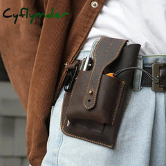Cyflymder Waist Bag Men Genuine Leather Belt Bum Leg Hip Packs For 6-7.5Inch Cell Phone Cigarette