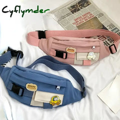 Cyflymder Waist Bags for Women 2024 New Canvas Leisure Solid Color Fanny Pack for Girls Cute Crossbody Chest Bag Belt
