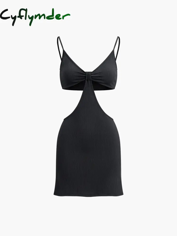 Cyflymder - Waist Cutout Knotted Short Dress Black / S Dresses