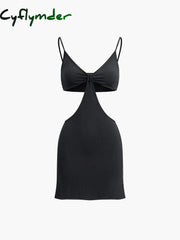 Cyflymder - Waist Cutout Knotted Short Dress Black / S Dresses