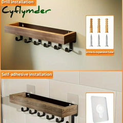 Cyflymder Wall Mount Storage Rack Wooden Floating Shelf Plant Holder Shower Caddy Cosmetic Organization Holder,Key