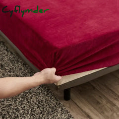 Cyflymder Warm Winter Plush Fitted Sheet Elastic Mattress Cover Fluffy Coral Fleece Bed Linen Luxury Double Bed Velvet