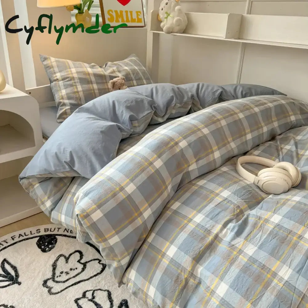 Cyflymder Wash Cotton Bedding Set Duvet Cover Pillowcases Bed Sheet Set Soft Comforter Cover Bed Linens Set Queen King