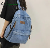 Cyflymder Washed Denim Fashion Backpacks For Women Latest Trend Student School Bag Multi Pockets
