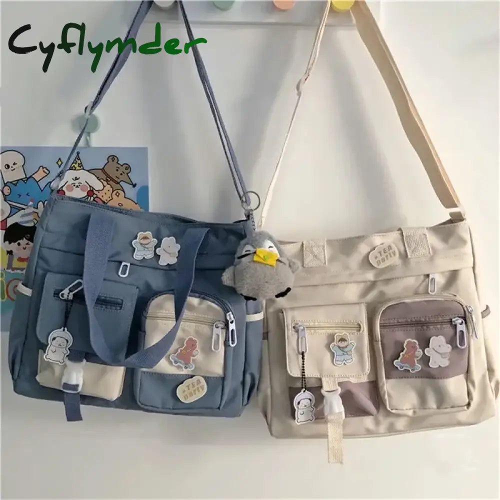 Cyflymder Waterproof Canvas Women Handbags Shoulder Bag Nylon Ladies Messenger Bag Oxford Crossbody Bags Tote Book Bags