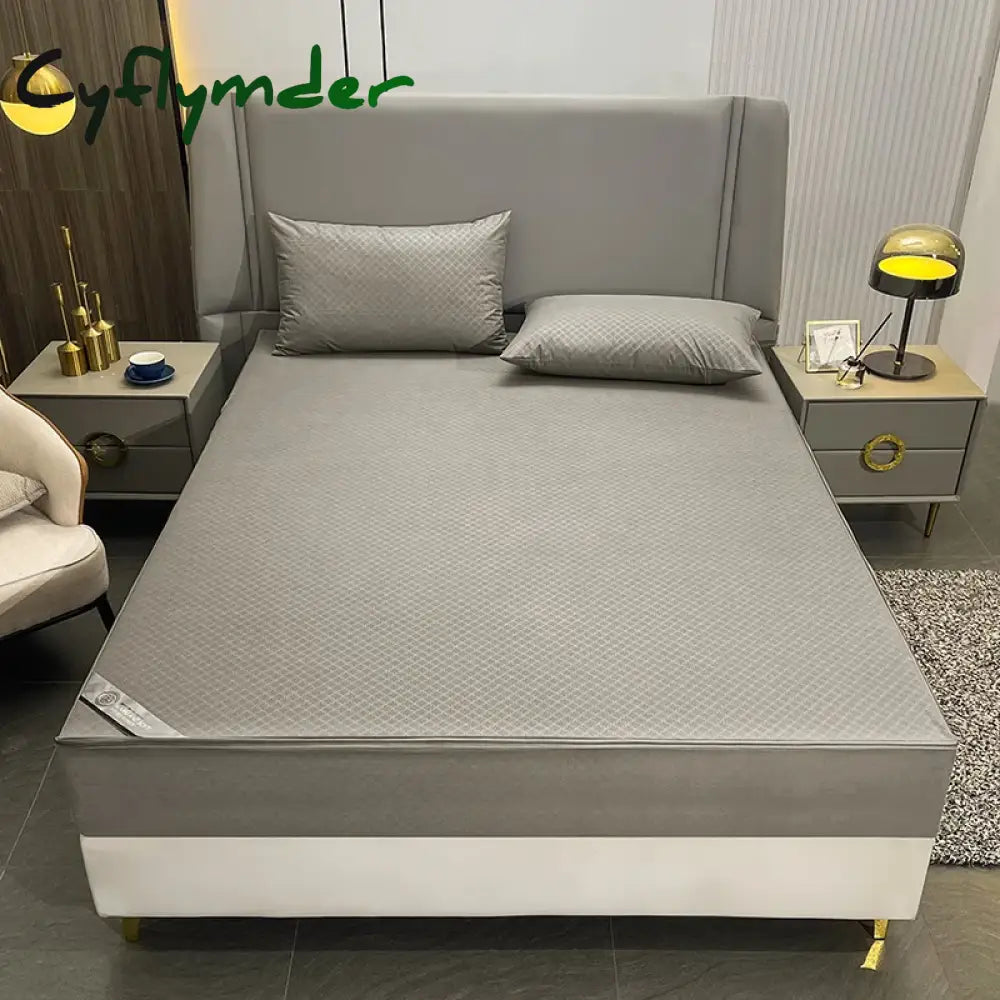 Cyflymder Waterproof Mattress Cover With Zipper Six Sides All Inclusive Mattress Cover King Queen Quilted Bed Fitted