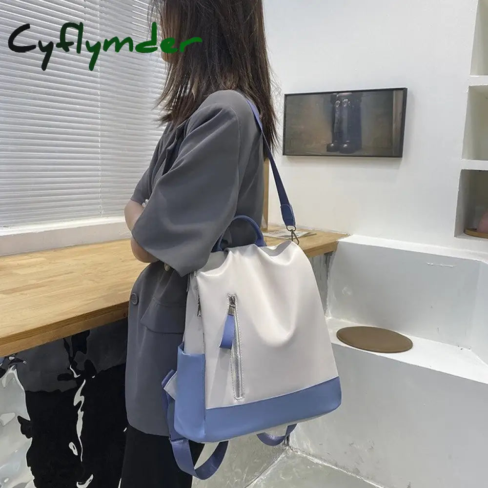 Cyflymder Waterproof Oxford Cloth Stitching Women’s Backpack Anti-Theft Back Zipper Girls