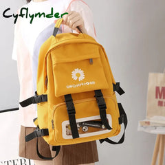 Cyflymder Waterproof School Bags For Teenage Girls Cute Flowers Backpack Women Black Oxford