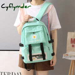 Cyflymder Waterproof School Bags For Teenage Girls Cute Flowers Backpack Women Black Oxford