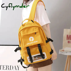 Cyflymder Waterproof School Bags For Teenage Girls Cute Flowers Backpack Women Black Oxford