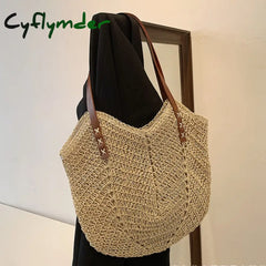 Cyflymder Weave Tote Bag Female Bohemian Shoulder Bags For Women Summer Beach Straw Handbags And