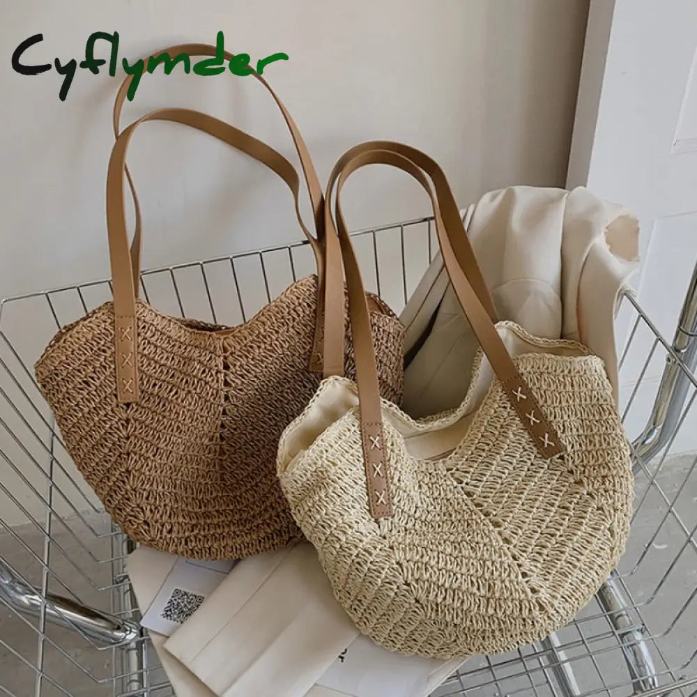 Cyflymder Weave Tote Bag Female Bohemian Shoulder Bags For Women Summer Beach Straw Handbags And