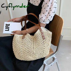 Cyflymder Weave Tote Bag Female Bohemian Shoulder Bags For Women Summer Beach Straw Handbags And