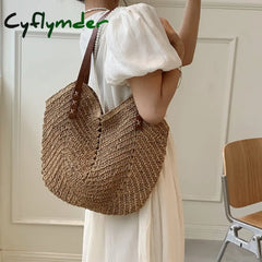 Cyflymder Weave Tote Bag Female Bohemian Shoulder Bags For Women Summer Beach Straw Handbags And