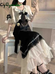 Cyflymder wedding guest outfit French Vintage Fairy Mermaid Dress Women Lace Korean Party Princess Strap Dress Female