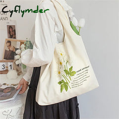 Cyflymder White Canvas Vest Shopping Bags Illustration Eco Reusable Foldable Shoulder Bag Retro