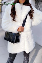 Cyflymder - White Casual Solid Cardigan Turndown Collar Long Sleeve Coat Outerwear Cardigans