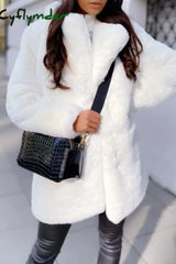 Cyflymder - White Casual Solid Cardigan Turndown Collar Long Sleeve Coat Outerwear Cardigans