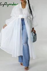 Cyflymder - White Casual Solid Patchwork U Neck Long Sleeve Dresses