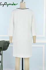Cyflymder - White Casual Solid Patchwork Zipper Collar Long Sleeve Dresses