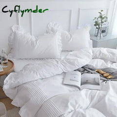 Cyflymder White Flat Sheet Thickened 100% Cotton Bedding Sheets queen Lotus Leaf Flat Bed Sheet Duvet cover or
