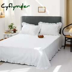 Cyflymder White Flat Sheet Thickened 100% Cotton Bedding Sheets queen Lotus Leaf Flat Bed Sheet Duvet cover or