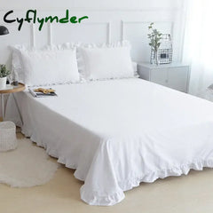 Cyflymder White Flat Sheet Thickened 100% Cotton Bedding Sheets queen Lotus Leaf Flat Bed Sheet Duvet cover or
