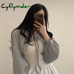 Cyflymder White Knitted Cardigan Women Summer Thin Sunscreen Lace-Up Knitwear Tops Female Korean