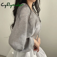 Cyflymder White Knitted Cardigan Women Summer Thin Sunscreen Lace-Up Knitwear Tops Female Korean