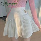 Cyflymder White Pleated Skirts Sexy Casual Slim College Women High Waist Mini Metal Letter D A-Line