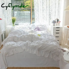 Cyflymder White Ruffled Seersucker Duvet Cover Set 3/4pcs Soft Princess Girls Bedding Set With Bed Sheet Pillowcases