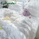 Cyflymder White Ruffled Seersucker Duvet Cover Set 3/4pcs Soft Princess Girls Bedding Set With Bed Sheet Pillowcases