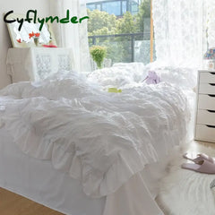 Cyflymder White Ruffled Seersucker Duvet Cover Set 3/4pcs Soft Princess Girls Bedding Set With Bed Sheet Pillowcases