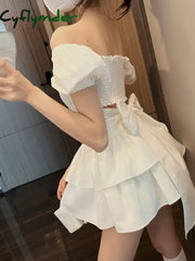 Cyflymder White Sexy Backless Mini Dress Women Korean Fashion Casual Elegant Party Female Ruffle