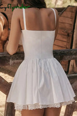 Cyflymder - White Sexy Casual Solid Backless Square Collar Sling Dress Dresses