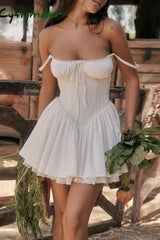 Cyflymder - White Sexy Casual Solid Backless Square Collar Sling Dress Dresses