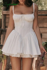 Cyflymder - White Sexy Casual Solid Backless Square Collar Sling Dress Dresses