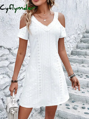 Cyflymder - White Sexy Casual Solid Frenulum Backless V Neck Sleeveless Dress Dresses Style2 / S
