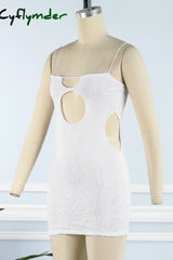 Cyflymder - White Sexy Striped Hollowed Out Backless Spaghetti Strap Sleeveless Dress Dresses