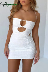Cyflymder - White Sexy Striped Hollowed Out Backless Spaghetti Strap Sleeveless Dress Dresses / S