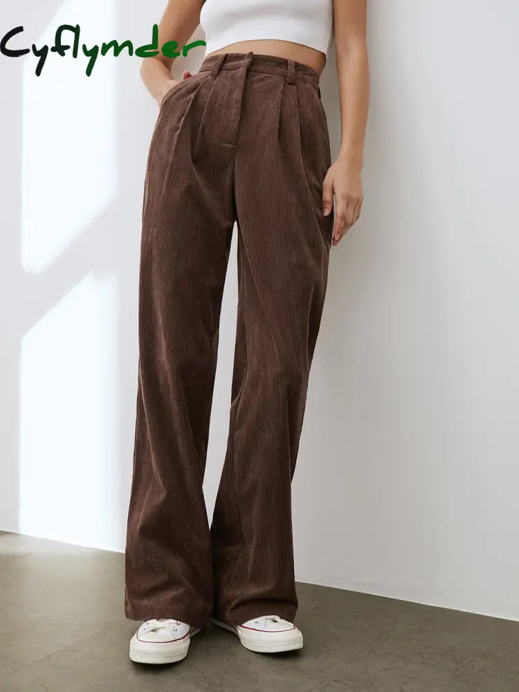 Cyflymder- Wide Leg Pleated Corduroy Pants Khaki / Xs